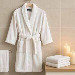 Nicole Miller New York White 100% Cotton Bathrobe Women’s Small Soft Spa Robe
